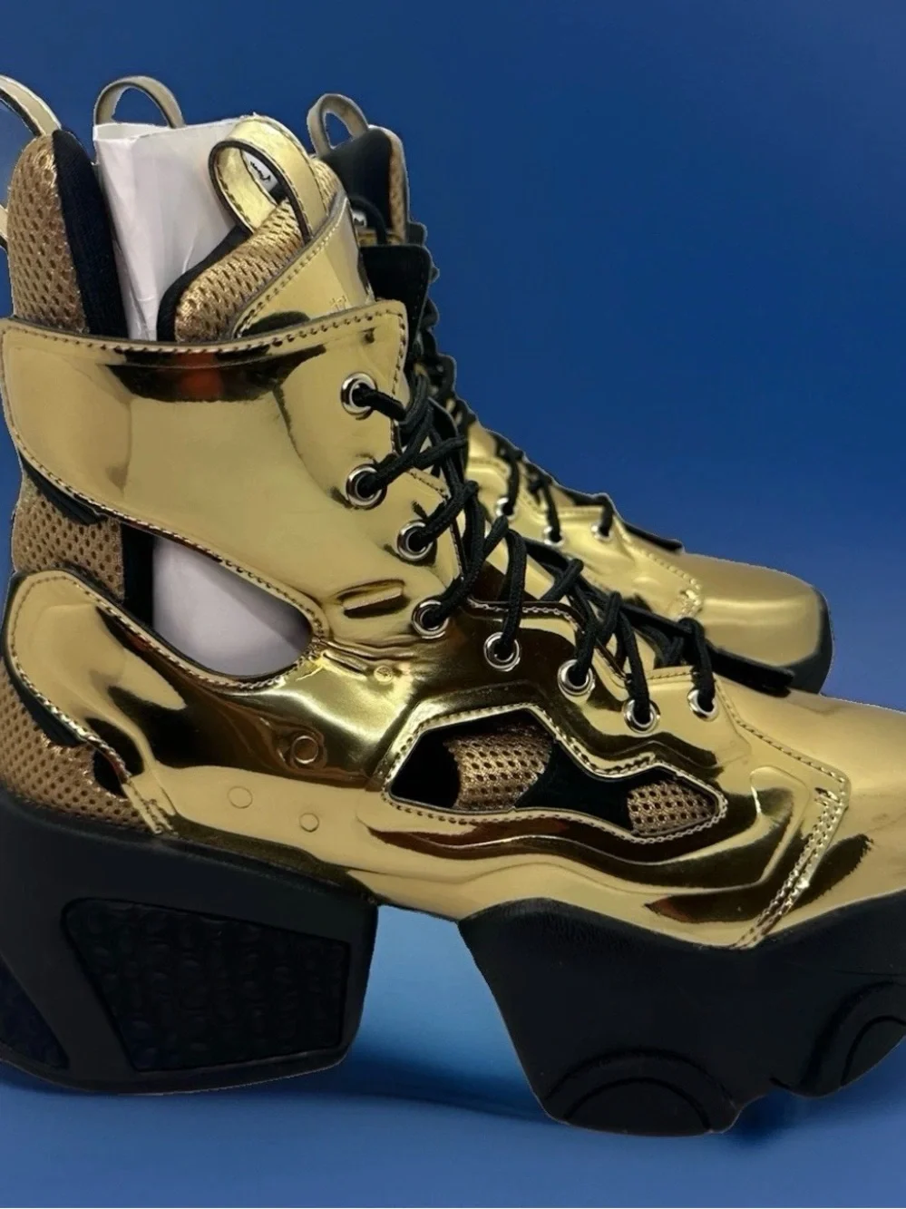 noir kei ninomiya Gold Metallic Platform Lace-Up Boots